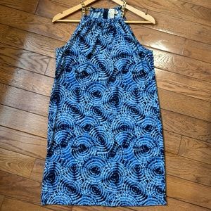 Michael Kors Chain Neck Blue & White Patterned Halter Dress
